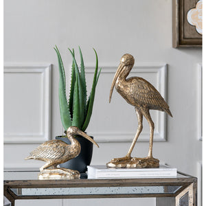 Kneeling Crane Figurine, 7.1 x 10.4 x 3 Inches, Antique Gold