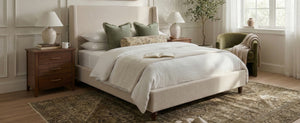 52.7" Tall Wingback Upholstered King Size Platform Bed Frame