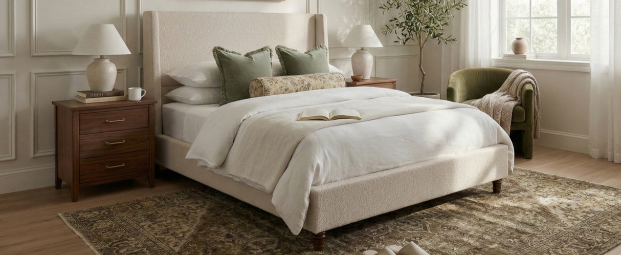 52.7" Tall Wingback Upholstered Queen Size Platform Bed Frame