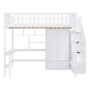 Loft Bed With Bookshelf, Drawers, Desk, And Wardrobe