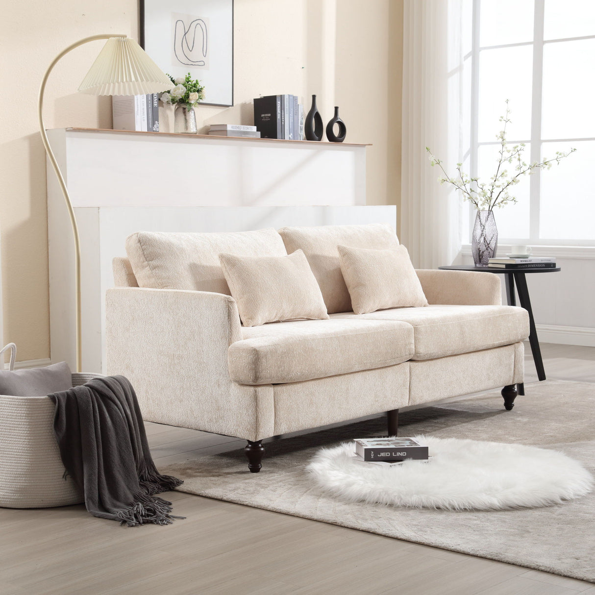 Mid Century Modern Fabric Loveseat Sofa, 2 Seat Upholstered Couch