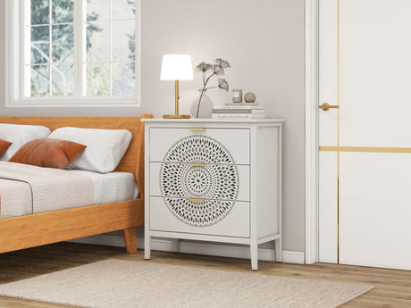 3 Drawer Cabinet With Hollow Carved 3 Drawer Dresser Storage Chest With Metal Handles For Entryway Living Room Bedroom - Beige