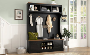 Vibe Haus 71''H Farmhouse Hall Tree with Bench and Shoe Storage