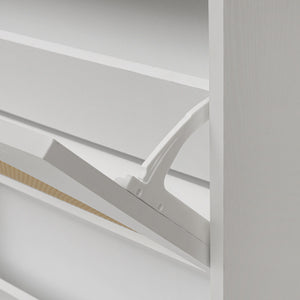 2 Door Shoe Rack, Rattan, Double Layer, Suitable For Living Room, Hallway - White