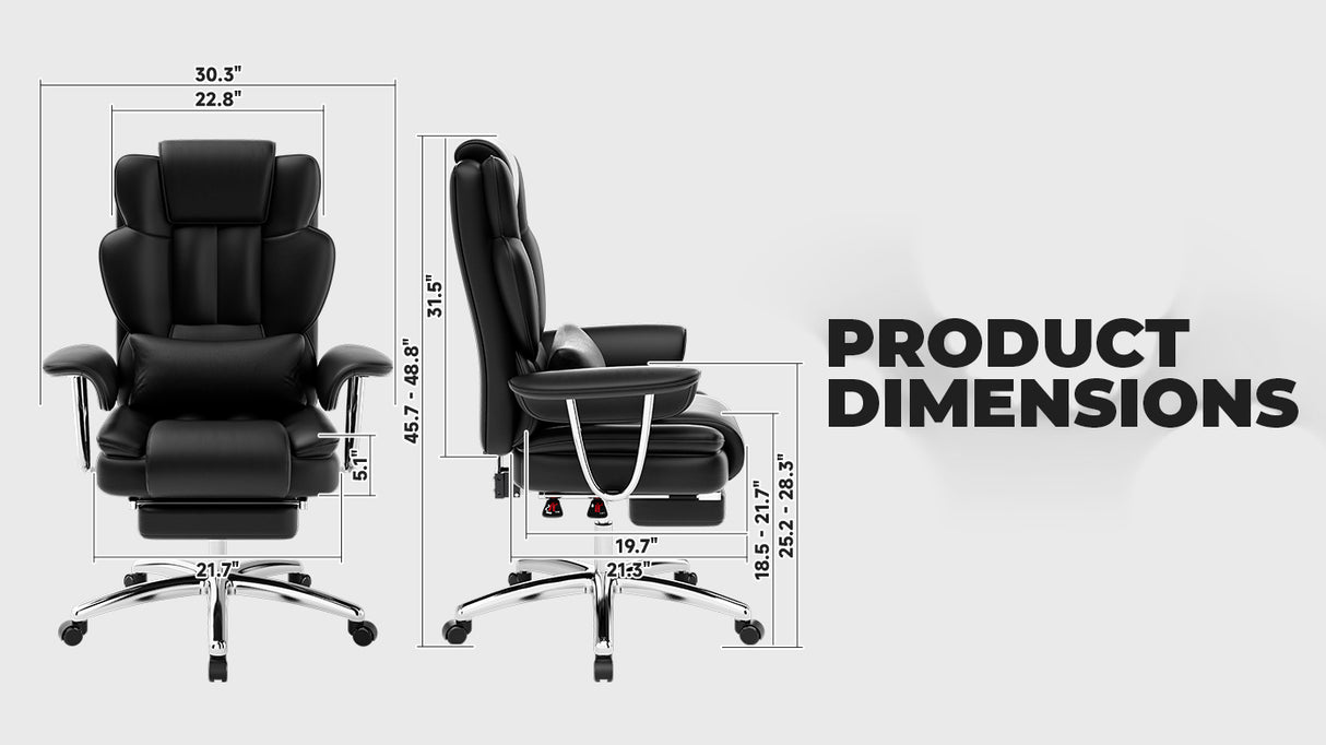 Big and Tall Executive Office Chair with Footrest - Black