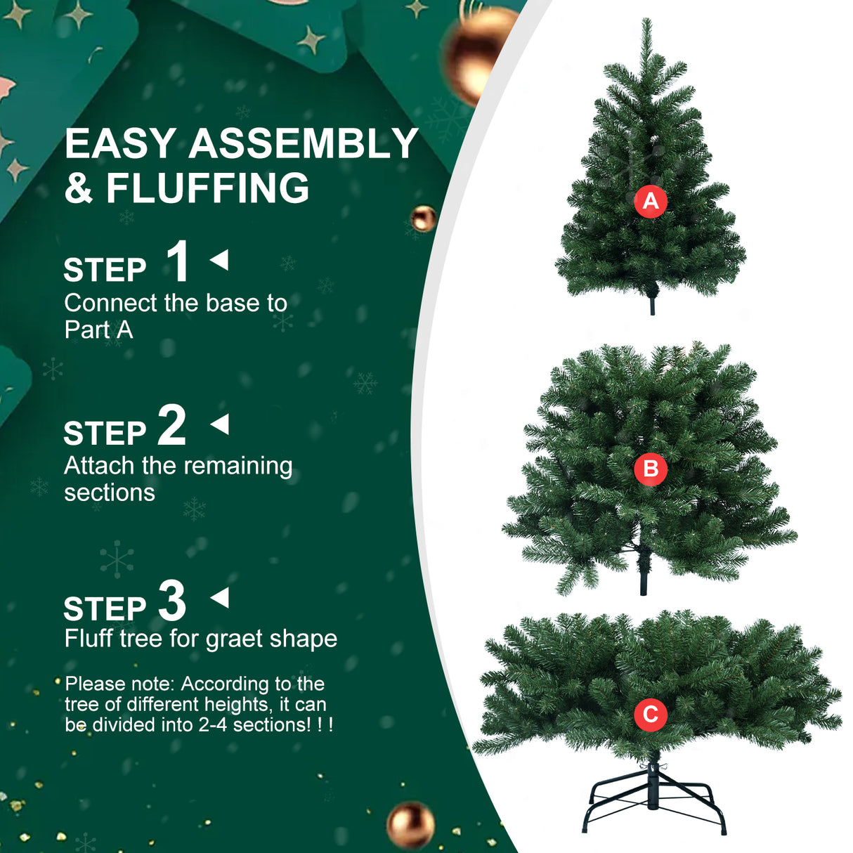 6ft Christmas Tree with Memory Wire, 760 Tips Hinged Artificial PVC Tree, Easy Setup