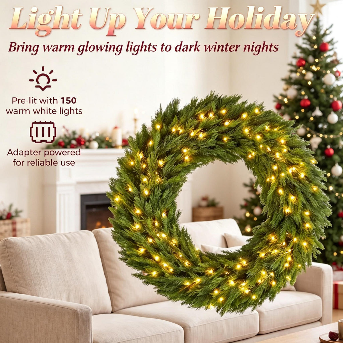 48in Pre-Lit Norwegian Spruce Christmas Wreath