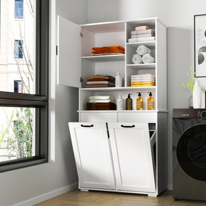 Laundry Cabinet with Doors and Shelf, Tilt-Out Laundry Hamper, Multiple Storage Space
