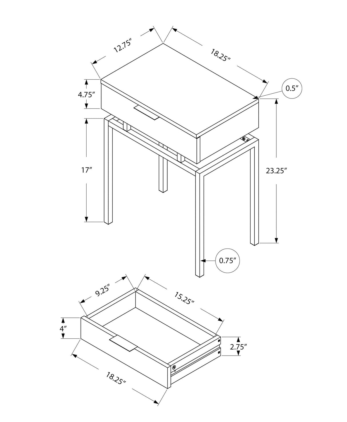 Spacious Table Top Accent Side Table, Storage Drawer, Contemporary & Modern - Best Buy Furniture