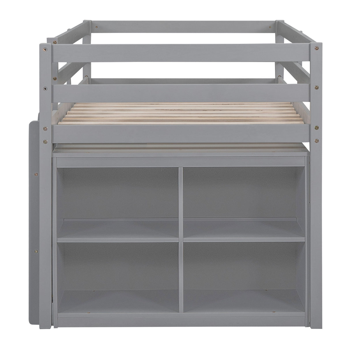 Loft Bed With Retractable Writing Desk And 4 Drawers, With Lateral Portable Desk And Shelves
