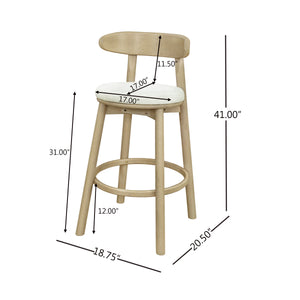 Round Cushion Bar Stools (Natural Ash + Beige)