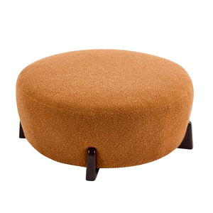 Modish Round Ottoman: Boucle Top with Splayed Rubber Wood Legs, Pumpkin