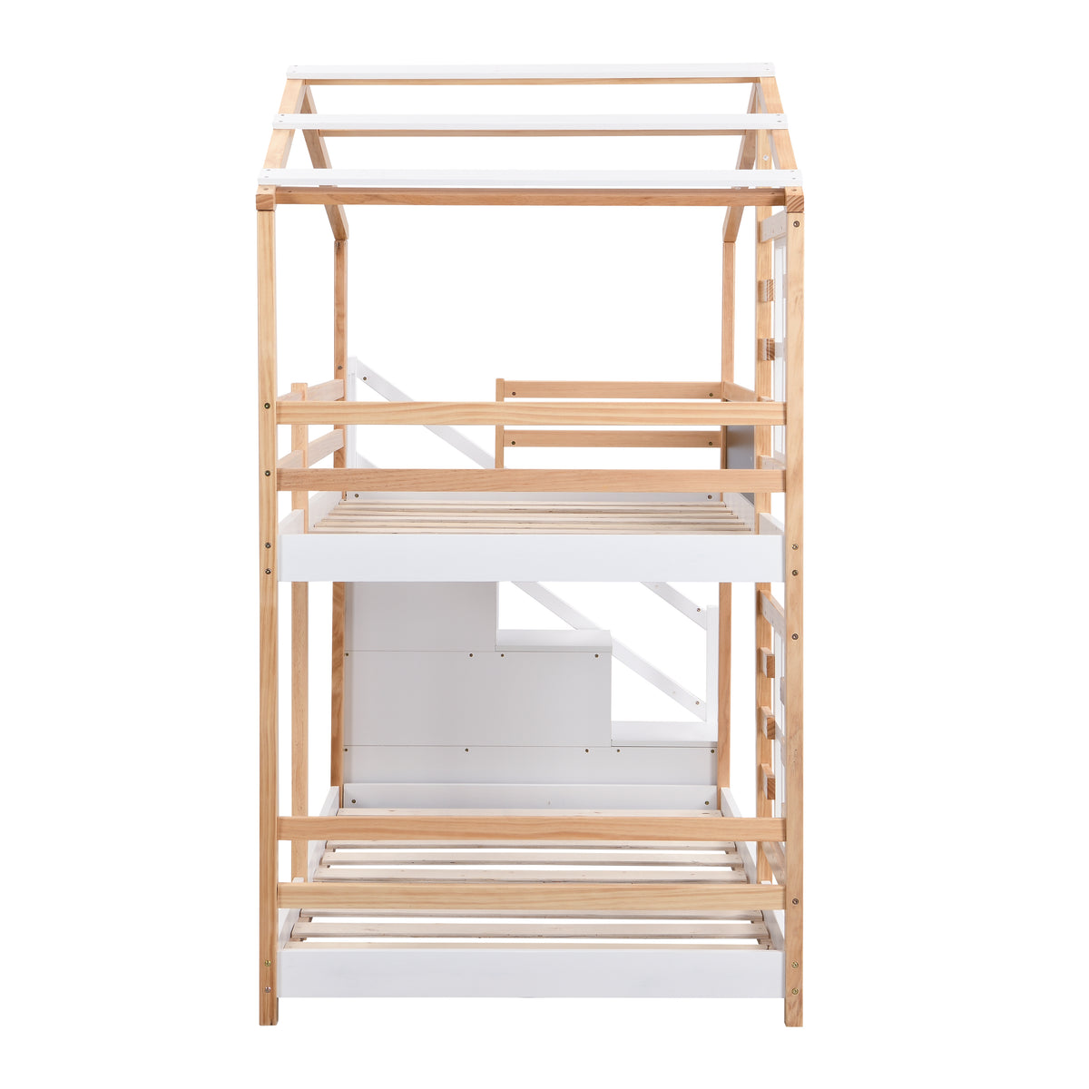 Twin Over Twin Bunk Bed House Bed With Roof and Storage