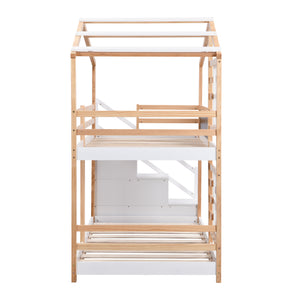 Twin Over Twin Bunk Bed House Bed With Roof and Storage