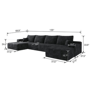 135" Cloud Sectional Sofa with 1 Ottoman