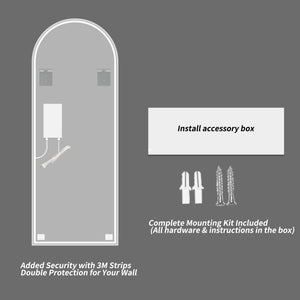 LED Full Length Wall Mirror With Symmetrical Arch Design, Dimmable 3 Color Temperature Lighting - Silver
