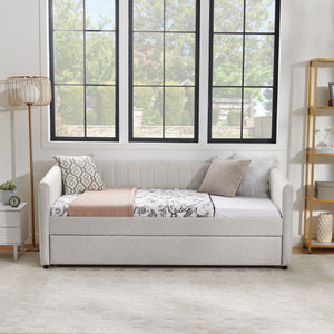 Upholstered Daybed With Trundle With Vertical Stripes