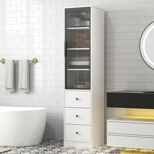 70.87" Tall Bathroom Storage Cabinet with Glass Door and Drawers