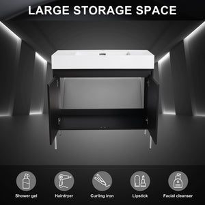 Freestanding Bathroom Vanity With Resin Sink And Storage Cabinet