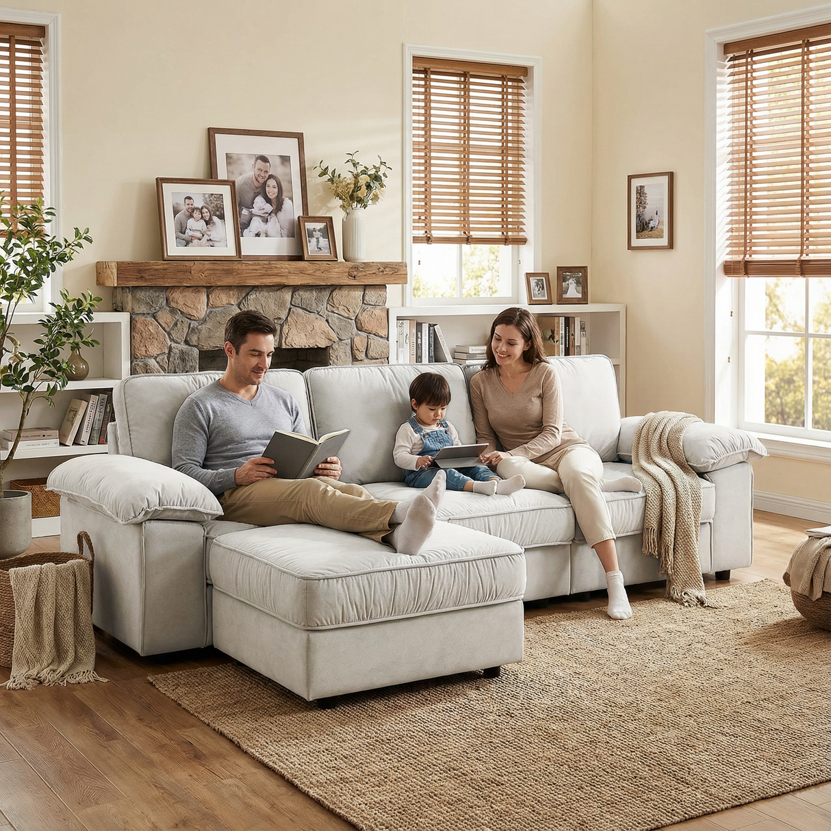 Modern L-Shaped Sectional Sofa with Ottoman - 105.5 Inch