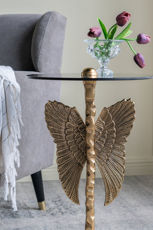 15.5x15.5x24" Round Top Accent Table With Angel Wings