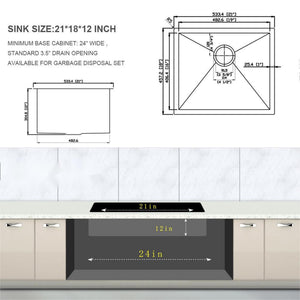 Modern Undermount Stainless Steel Kitchen Sink 16 Gauge, Deep Single Bowl