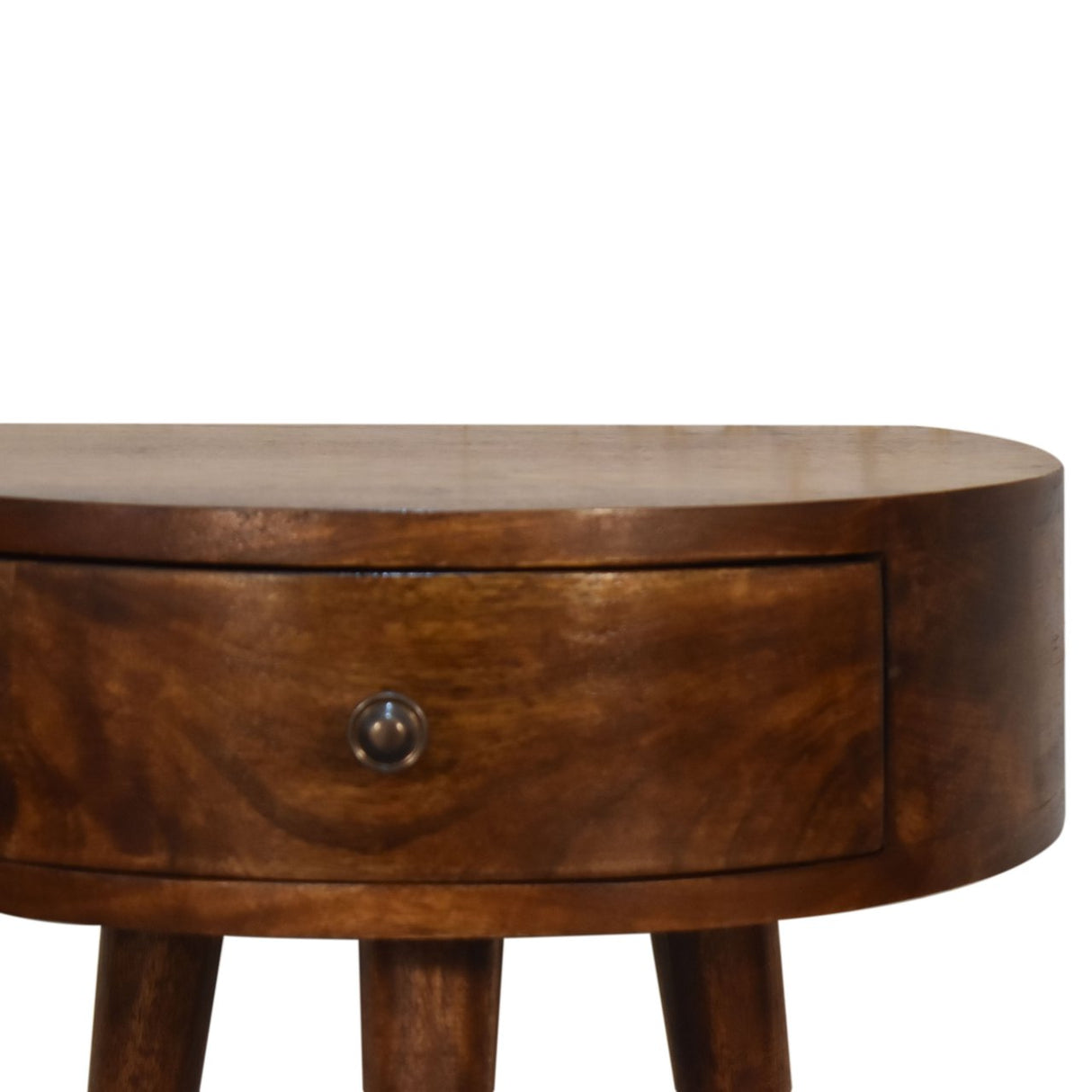 Solid Wood Chestnut Semi Circle Nightstand, 1-Drawer, Nordic Legs