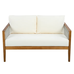 Outdoor 4-Piece Sofa Set, Acacia Wood Frame with Rope Detail, Water-Repellent