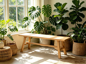 55" Farmhouse Wood Bench - Rustic Solid Wood Dining Room & Entryway Bench