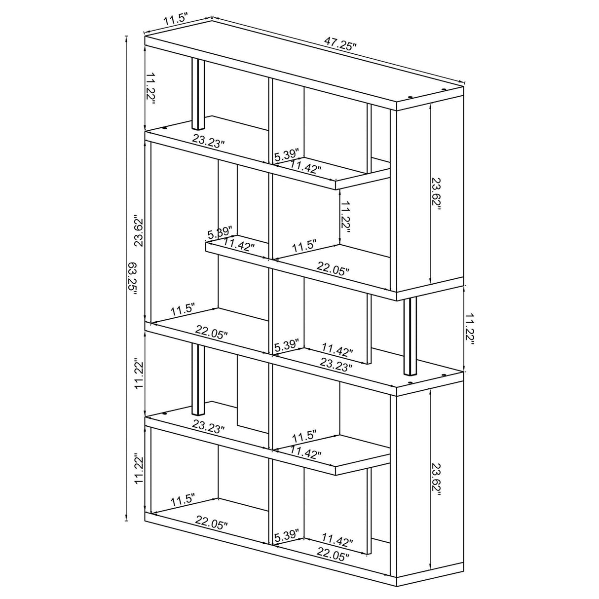 Copper - 5 Shelf Bookshelf Storage Unit - Black