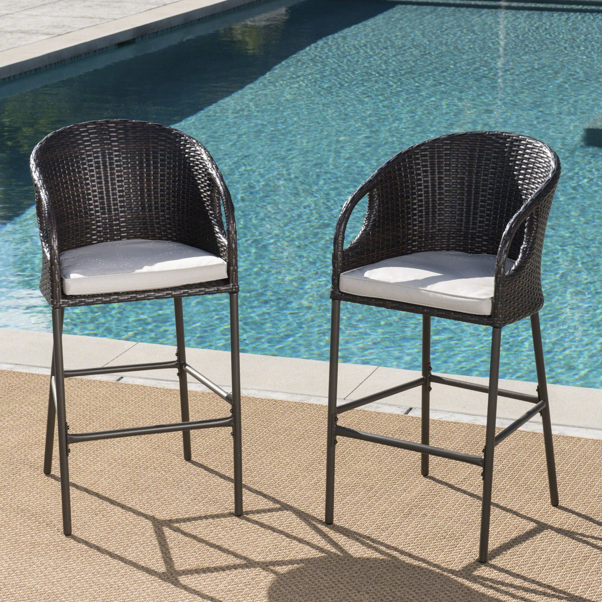 Outdoor 31" Rattan Barstools With Waterproof Cushions (Set of 2) - Multi Brown - Best Buy Furniture