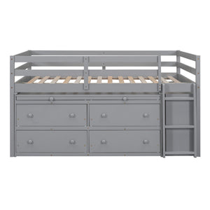 Loft Bed With Retractable Writing Desk And 4 Drawers, With Lateral Portable Desk And Shelves