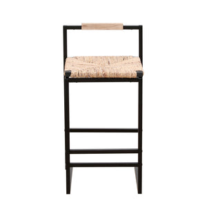 Water Hyacinth Woven Bar Stools With Back Support, Counter Height Dining Chairs (Set of 2) - Natural