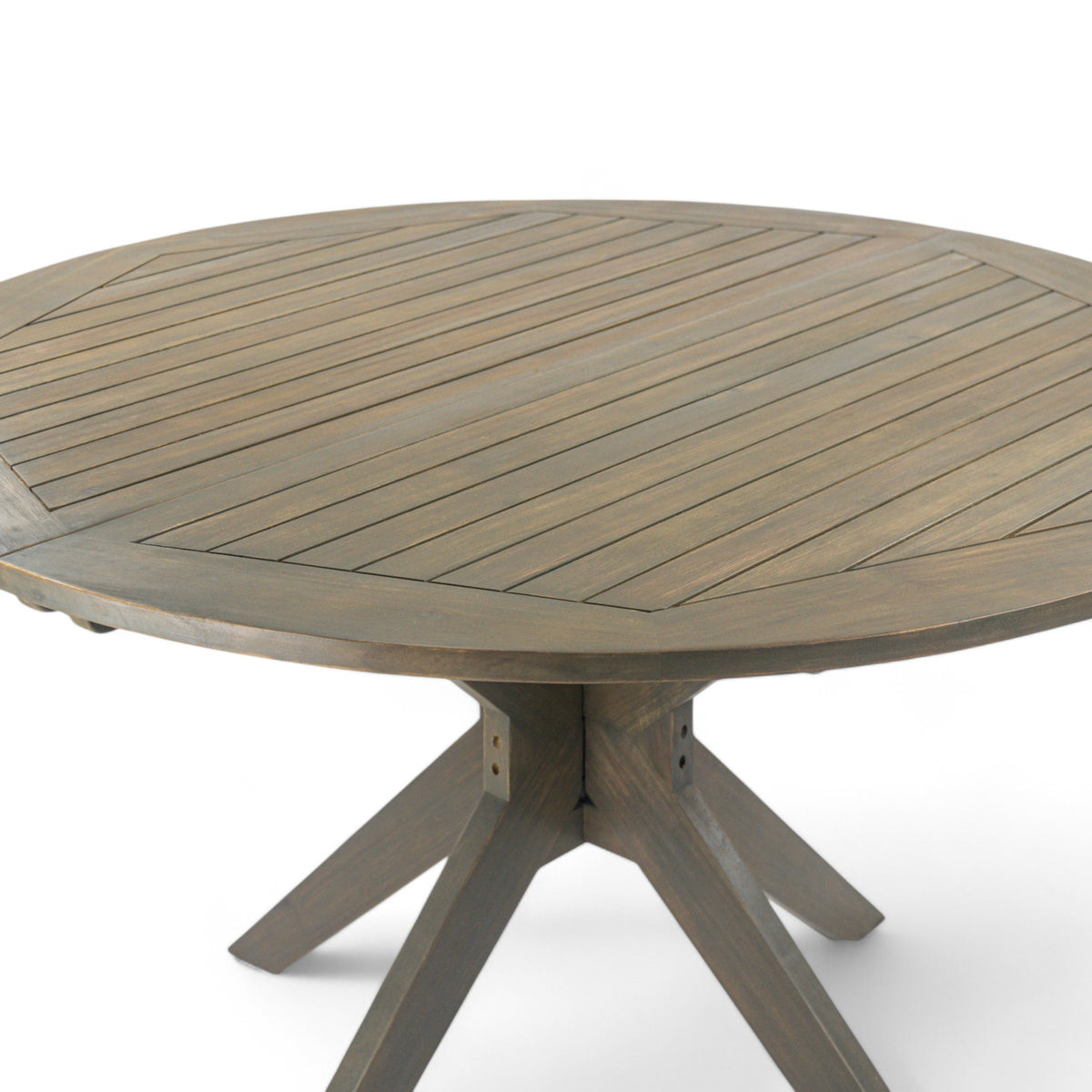 Stanford Outdoor Round Acacia Wood Dining Table with X Base