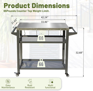 3-Shelf Outdoor Grill Table with Wheels