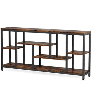 Tribesigns Extra Long Console Table, 3 Tier With Storage Shelves - Rustic Brown