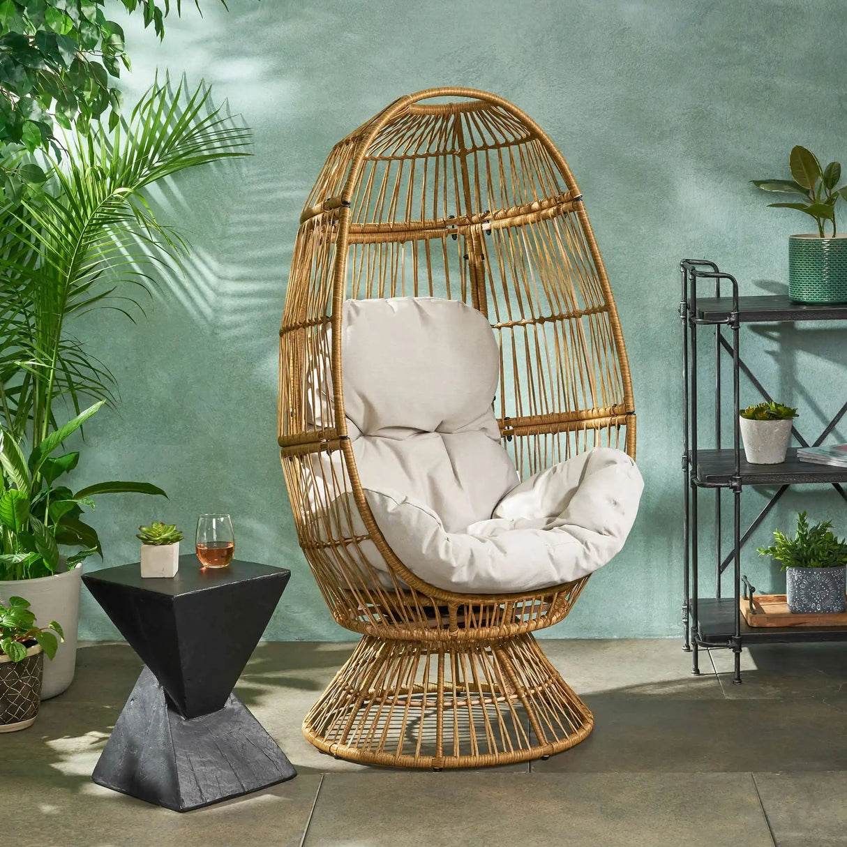 Patio Swivel Basket Egg Chair With Cushion - Best Buy Furniture