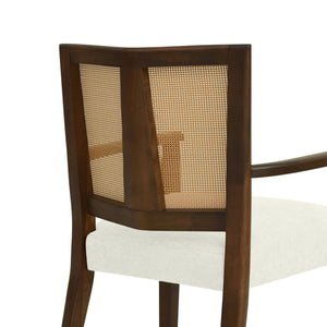 Mid Century Modern Arm Dining Chairs With Rattan Backrest