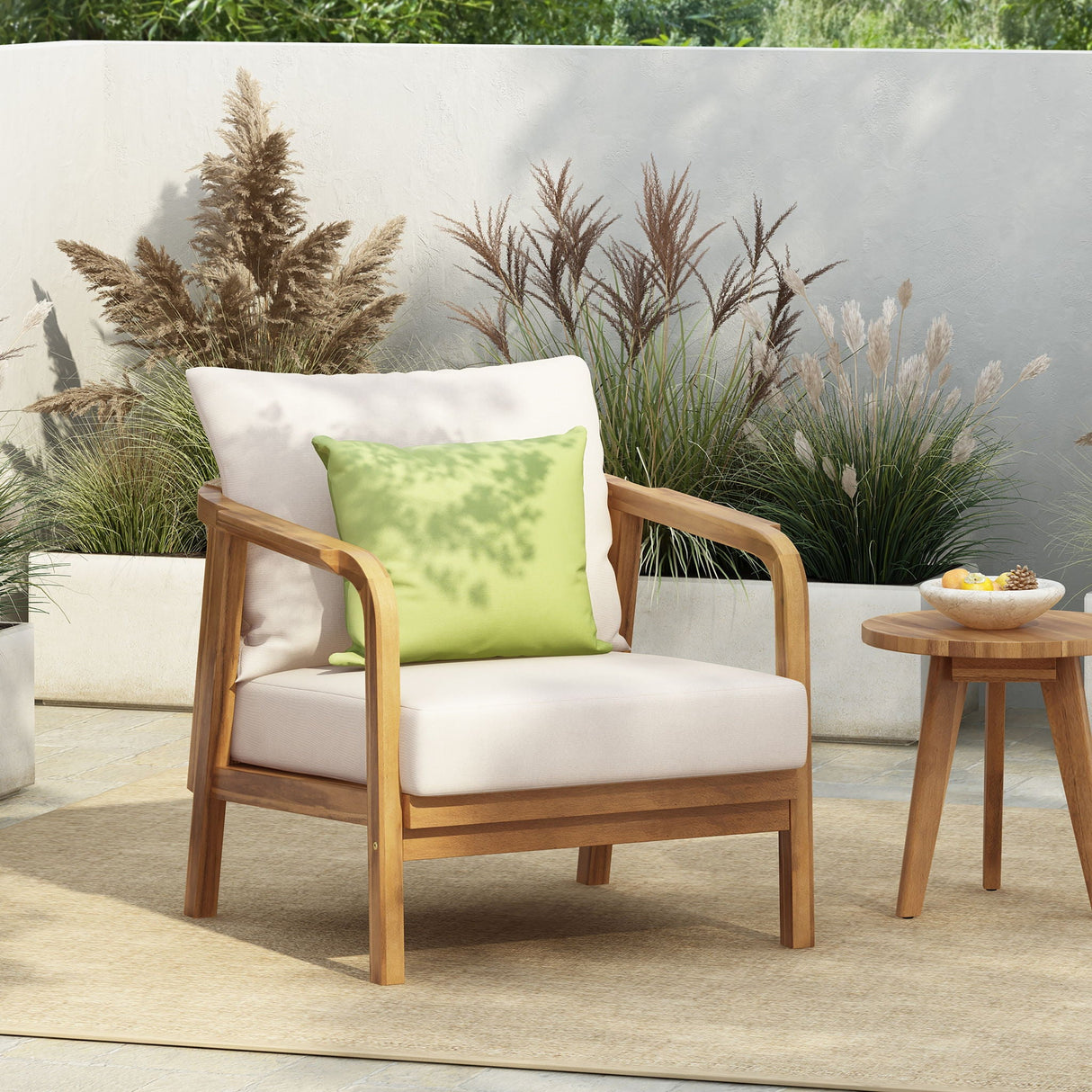 Outdoor Lounge Chair With Woven Backrest, Solid Wood Frame, Comfortable Cushions - Best Buy Furniture