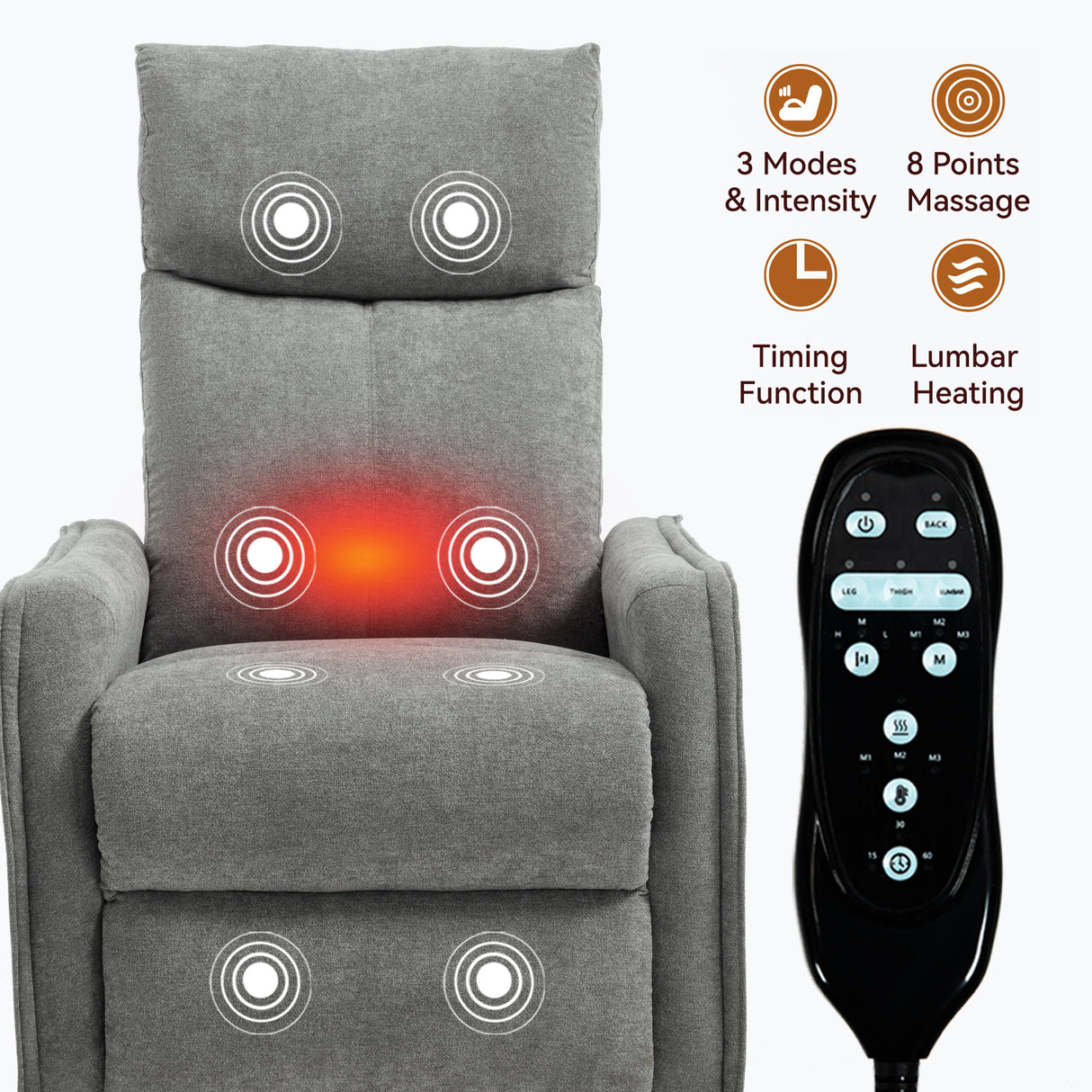Heat Massage Manual Recliner Chair with Rocker and Swivel