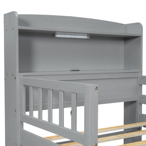 Platform Bed With LED Light, Multi Functional Headboard, Guardrail And 2 Drawers