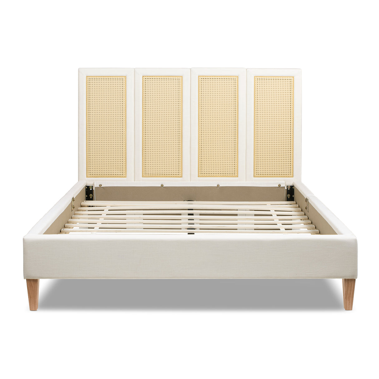 Toscana Queen Upholstered Cane Back Platform Bed