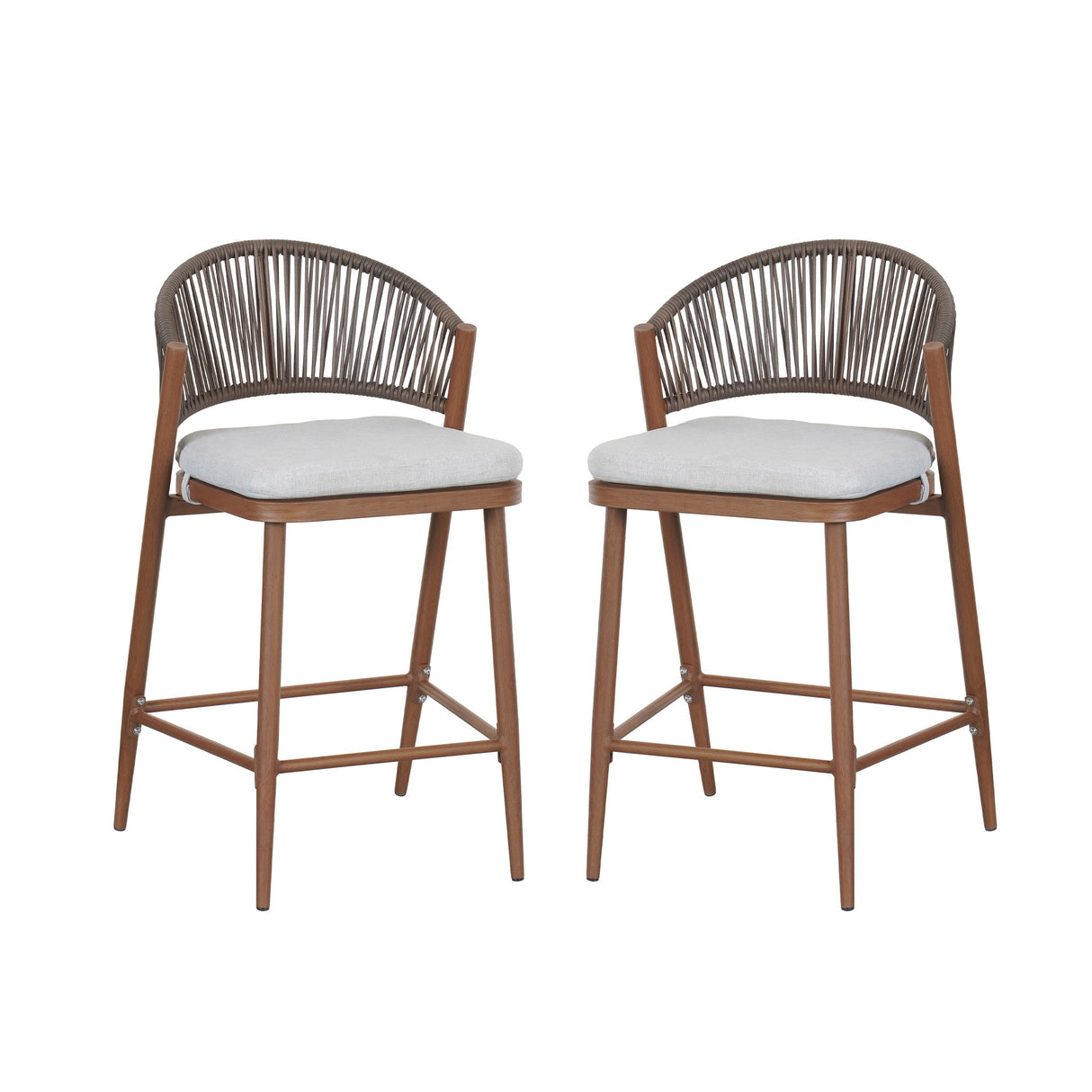 Outdoor 26" Counter Height Metal Frame Counter Stools With Scallop Shaped Backrest & Water Resistant Cushions