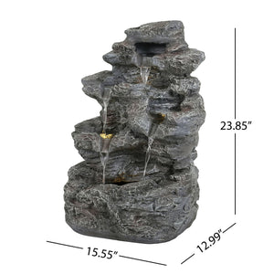 Concrete Rock Waterfall Fountain with LED Lights