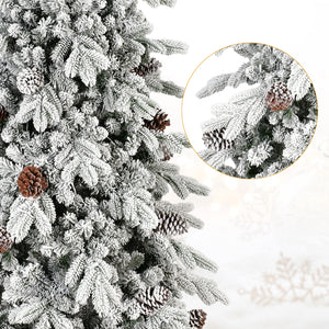 8 FT Flocked PE/PVC Christmas Tree with 44 Natural Pine Cones