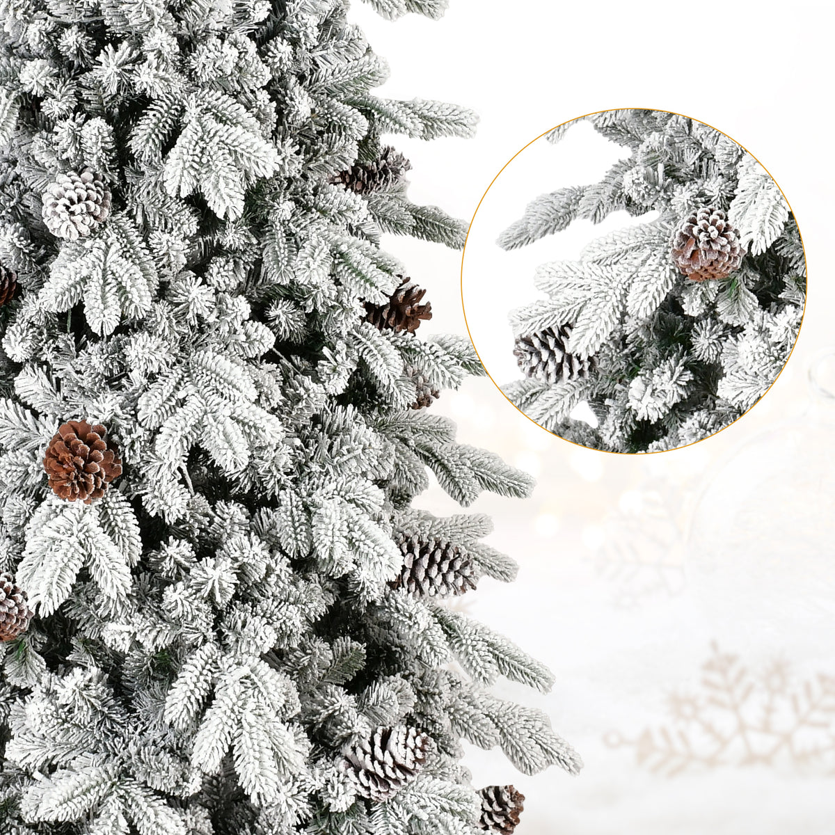 7.5 FT Flocked Christmas Tree with 40 Natural Pine Cones