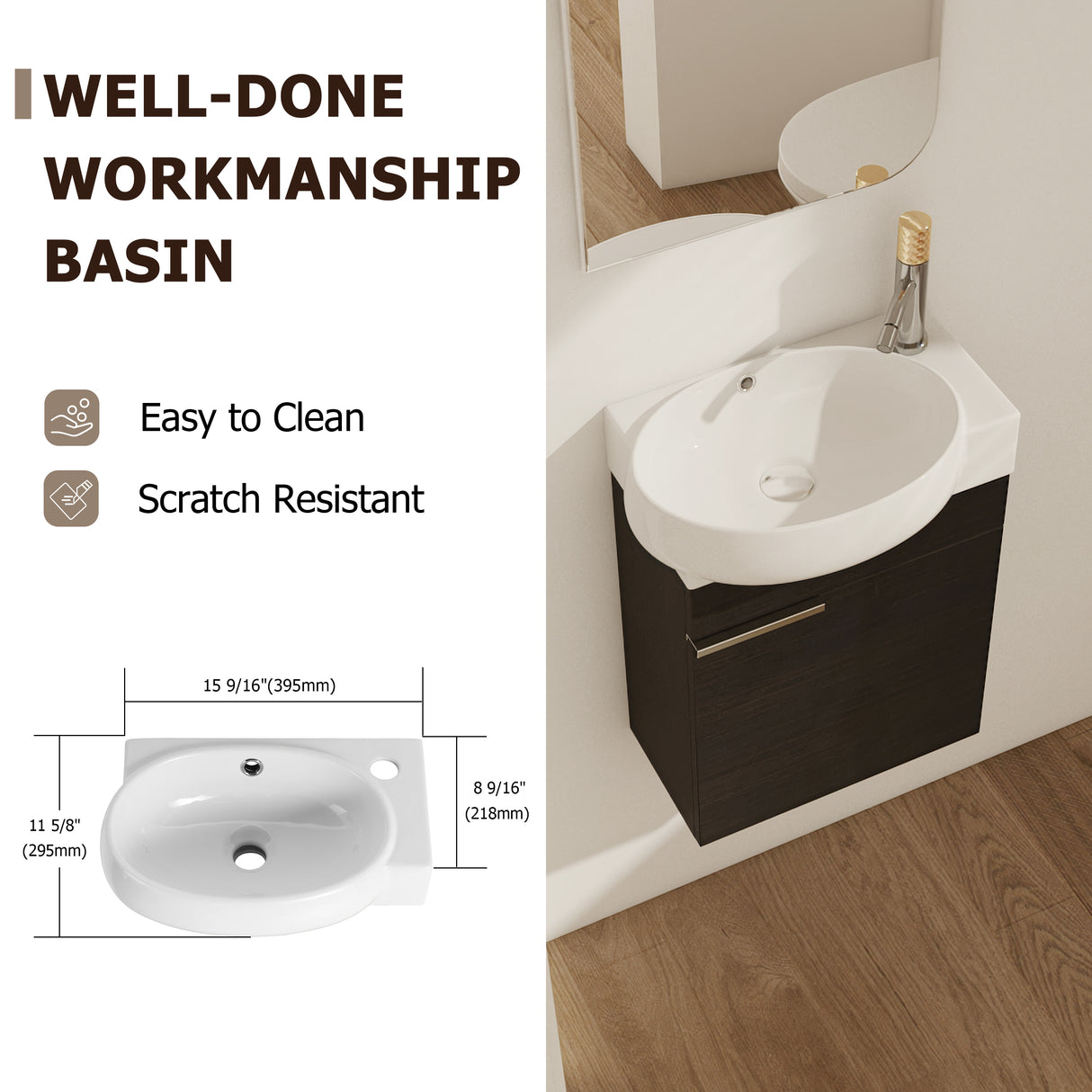 Soft Close Doors Bathroom Vanity With Sink and Storage Rack, 16 Inch