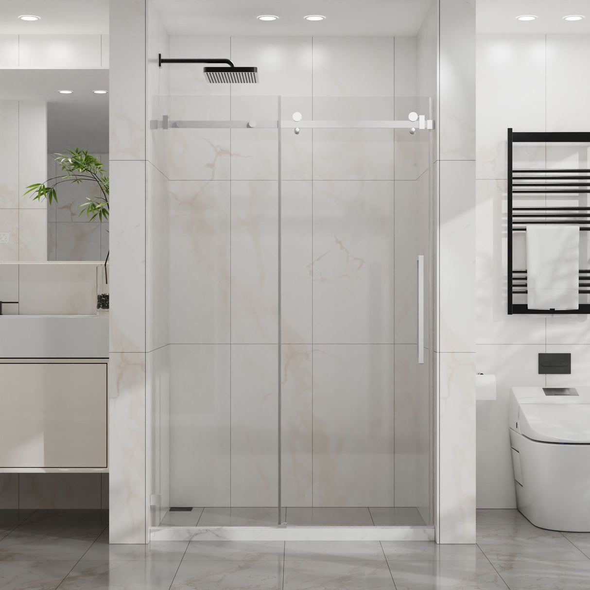 Frameless Tub Sliding Shower Door With Easy Clean Coating