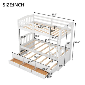 Bunk Bed With Trundle And Drawers, Arched Headboard And Footboard