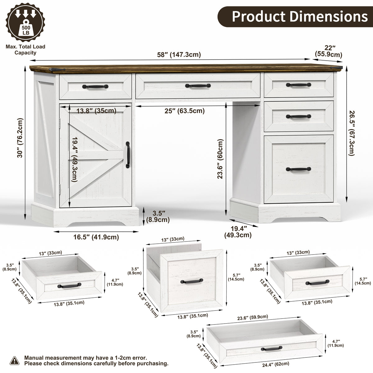 58" Farmhouse Executive Desk